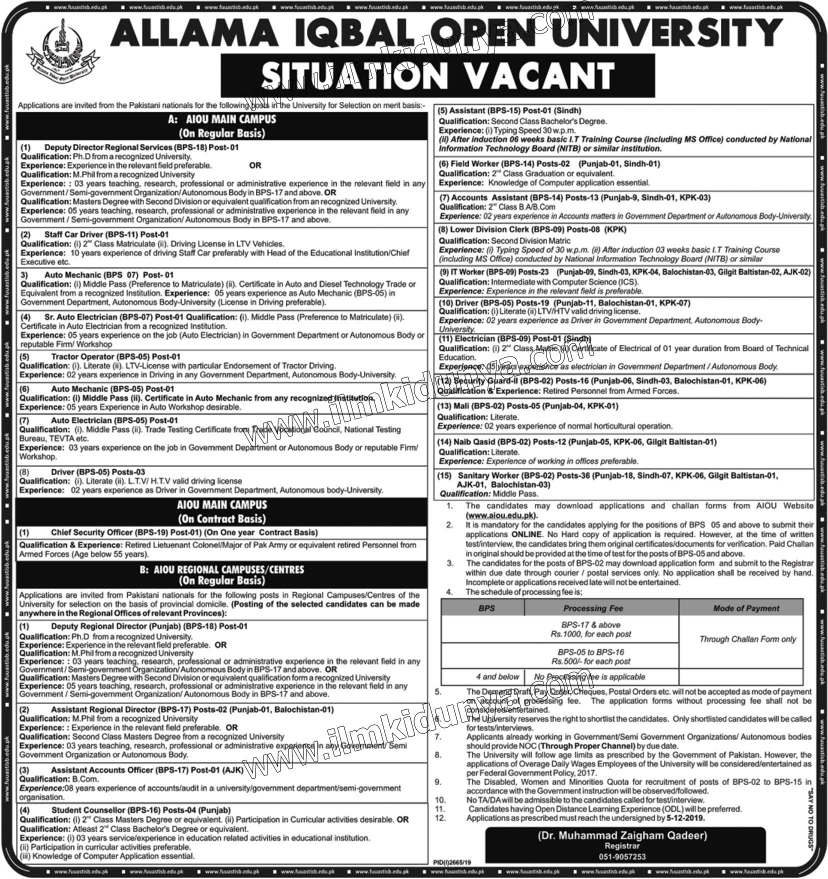 Allama iqbal open university jobs in islamabad