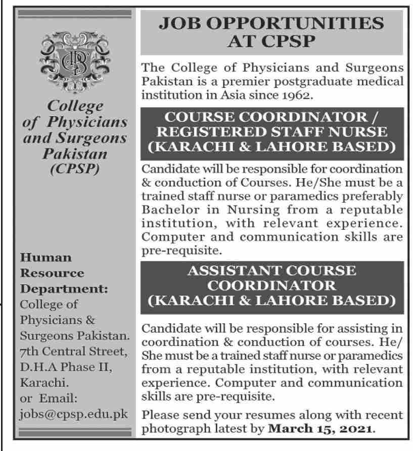 College of physicians and surgeons pakistan jobs